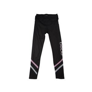 Bebe Sport‎ Leggings Black Pink Blue Stripe Logo Athletic Activewear Size L